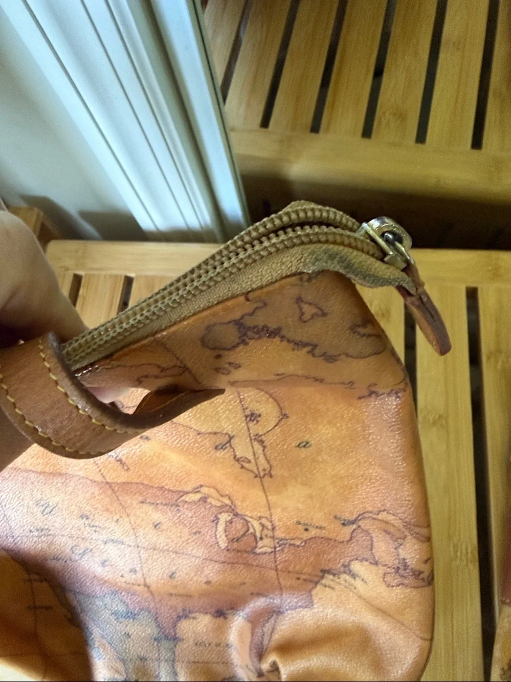 Alviero Martini Map-Print Messenger Bag in Tan and Brown